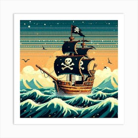 8-bit pirate ship Art Print