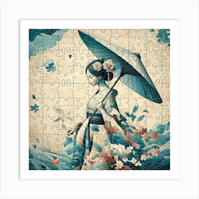Abstract Puzzle Art Japanese girl with umbrella 3 Art Print