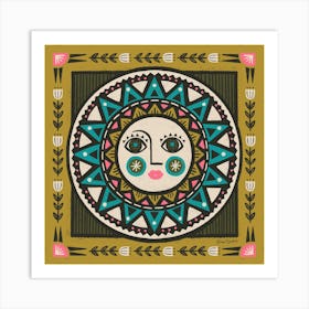 Sunny Face Folk Art Art Print