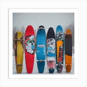 Skateboards In The Snow Art Print