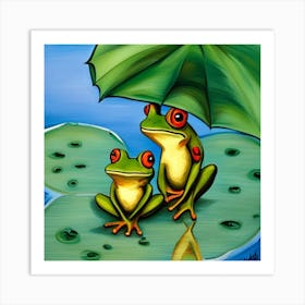 Frogs On A Lily Pad Art Print