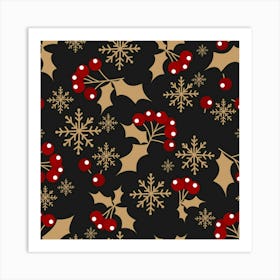 Christmas Pattern With Snowflakes Berries Art Print