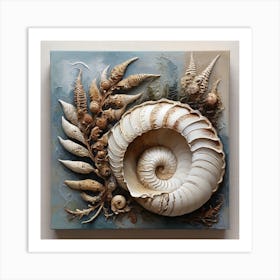 Ancient sea shell and fern 3 Art Print