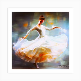 Dainty Dancing - Ballerina In White Dress Art Print