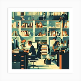 Illustration Of People Working In An Office 1 Art Print