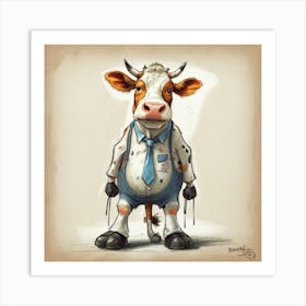 Cow In Business Suit Art Print