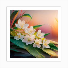 White Flowers At Sunset Art Print