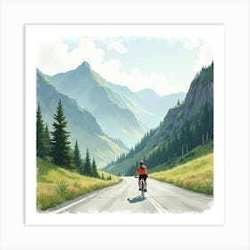 Sleek Road Bike On A Misty Mountain Pass Watercolor 1 Art Print