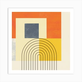 Rainbows And Squares Modern Abstract Orange Yellow Art Print