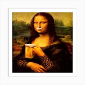 mona lisa drinking beer Art Print