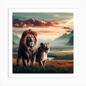 Lion And Lioness Art Print