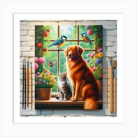 Dog And Cat Painting Art Print