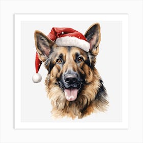 German Shepherd Dog In Santa Hat Art Print