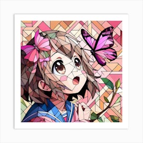 Otaku Girl With Butterfly Art Print