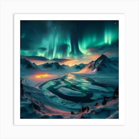 Aurora Over Snowy Peaks16 Art Print