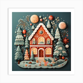 Christmas House In The Forest - Abstract Christmas Art Print