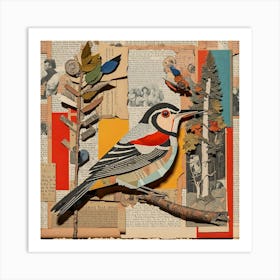 Collage Bird Plants Newspaper Animal Tree Paper Creativity Artwork 1 Art Print