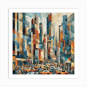 Modern City Scene Fragmented Cubism Style Art Print