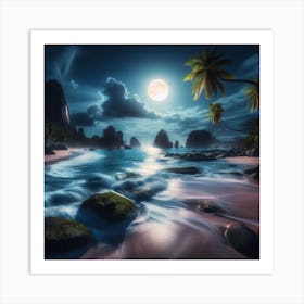 Moonlit Beach At Night Art Print