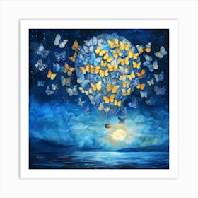 Hot Air Balloon With Butterflies Art Print