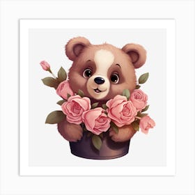 Teddy Bear With Roses 10 Art Print