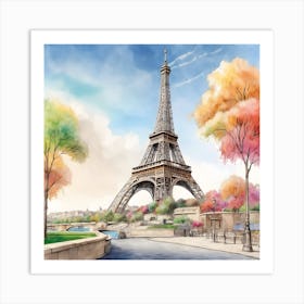 Paris Eiffel Tower Watercolor Painting Art Print