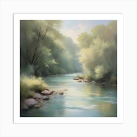 A romantic painting of a river, with soft, ethereal brushstrokes and a dreamy color scheme, evoking a sense of nostalgia and longing. 2 Art Print