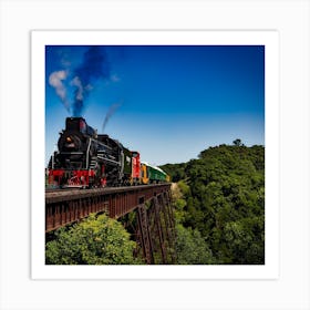 Train On A Bridge Art Print