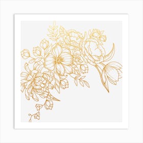 Gold Floral Design On Black Background Art Print