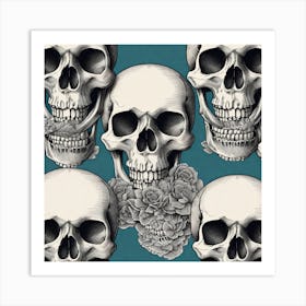 Skulls And Roses 1 Art Print