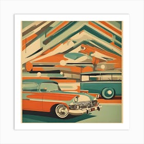 Retro Vintage Cars In A Garage Art Print