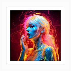 Firefly Woman, Neon, Hallucinations, Airbrush Art, Fluid Figures, Light Crimson, Gold, Bold Figurati (3) Art Print