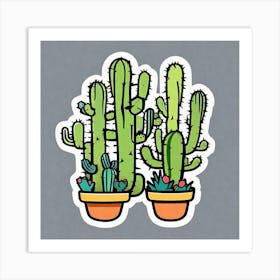 Cactus In Pots Art Print