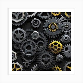 Gears On Black Background 10 Art Print