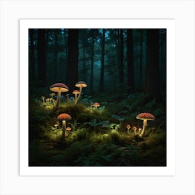 Mushrooms In The Forest Art Print