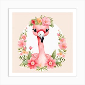 Floral Baby Flamingo Nursery Illustration (14) Art Print