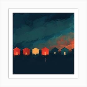 Houses At Sunset Art Print