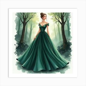 Sophisticated Dress Watercolor, With A Rich, Dark Forest Setting 1 Art Print