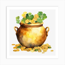 Pot Of Gold With Clover Art Print