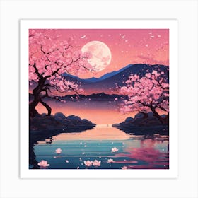 Japanese Sakura In Lake Art Print