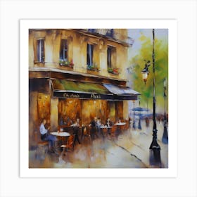 Cafe in Paris. spring season. Passersby. The beauty of the place. Oil colors.6 Art Print