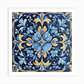 Blue And Yellow Floral Painting Art Art Print