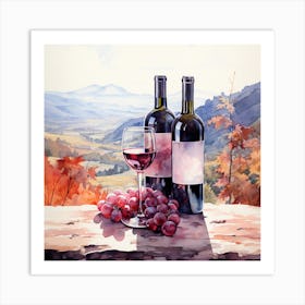 Watercolor Of Wine And Grapes Art Print