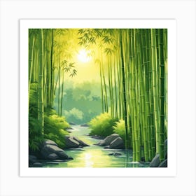 A Stream In A Bamboo Forest At Sun Rise Square Composition 202 Art Print