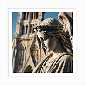 Angel Statue In Front Of Church Art Print