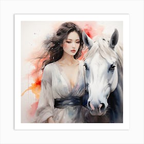 Chinese Woman And Horse Art Print