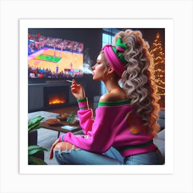 Girl Watching Tv Art Print