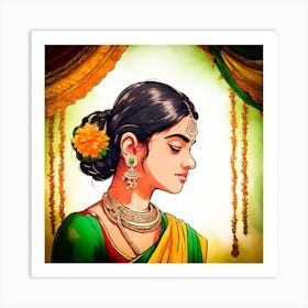 Indian Woman In Sari Art Print