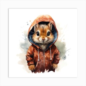 Watercolour Cartoon Chipmunk In A Hoodie Art Print