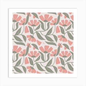 Modern Flowers Pink and Green Art Print